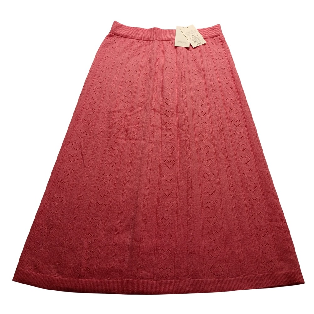 Wild Fable Pink Heart Pointelle Cable Knit Midi Skirt Size XS Classic & Cozy NWT